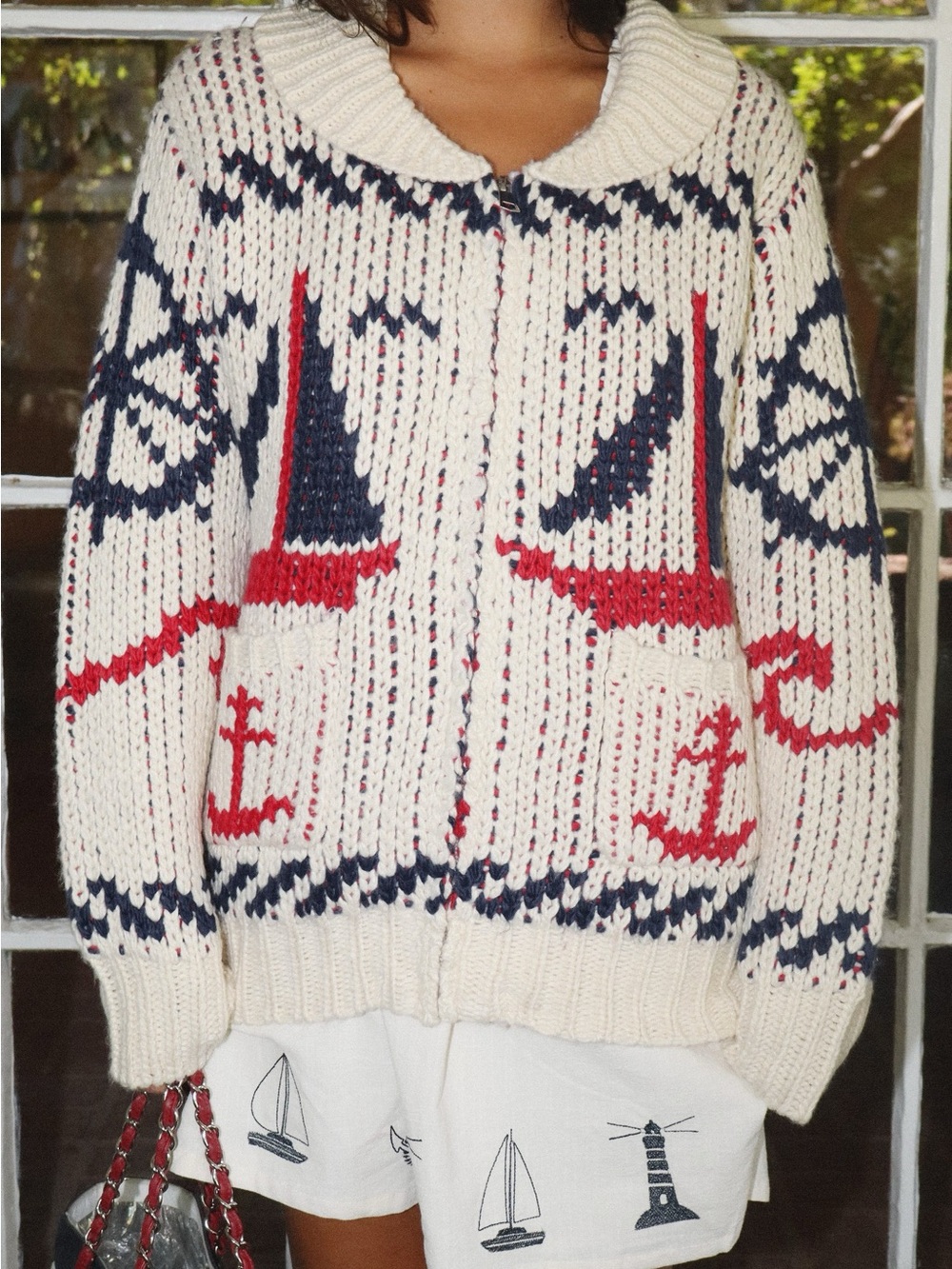 Bailey Rose Vintagr Nautical Cable Knit Zip Cardigan